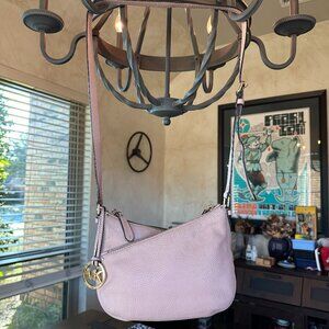 Michael Kors Pebbled Pink Leather Lea Crossbody, Asymmetrical, Criss Cross, EUC